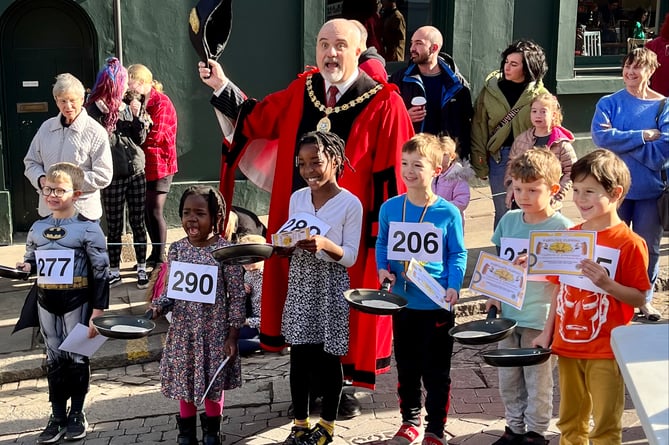 Pancake race prizes with Mayor Ed O'Driscoll