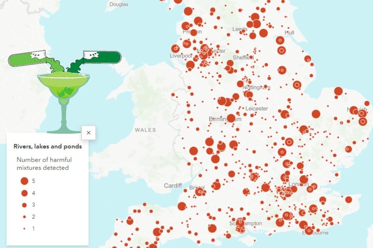 A map of water sites where harmful chemical mixtures were found