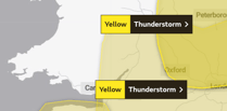 Yellow warning issued for thunderstorms today