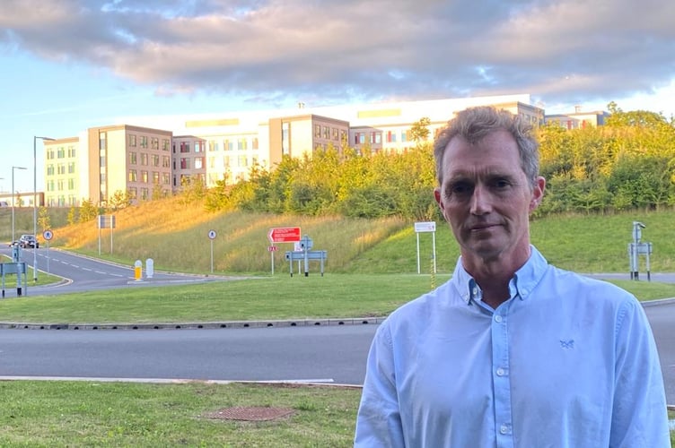 David Davies MP outside The Grange University Hospital at Llanfrechfa.