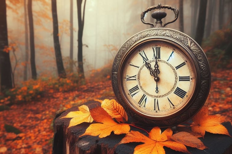 A clock in an autumn setting