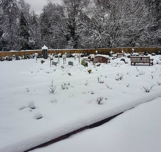 The Forest of Dean Crematorium cemetery after heavy snowfall