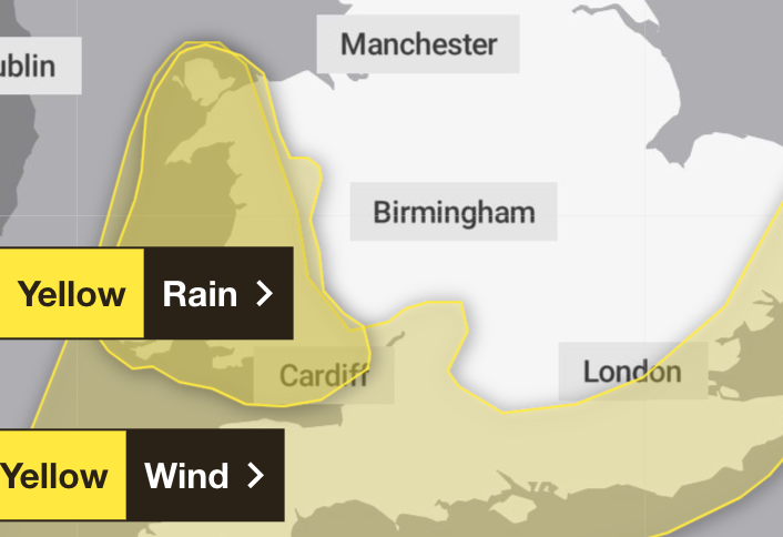 The areas where yellow warnings are in effect this weekend