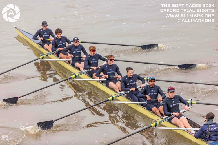 Finlay Waters, second from left, helped his Oxford boat to trials race victory 