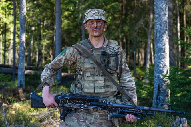 Private Matt Hames at the end of a demanding two days of life fire trench clearance. Picture MoD Crown Copyright.
