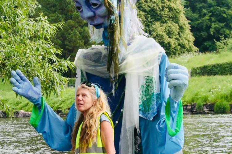 Angela with the Goddess of the Wye at the recent Usk River Festival