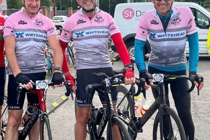 (From left) Monmouth Tri Club's Andy Howells, Tim Morris and Tony Deacy completed the St David’s Hospice Care Tour de Gwent Platinum route