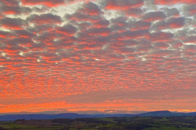 The sky glows red in east Monmouthshire after Christmas Day sunset