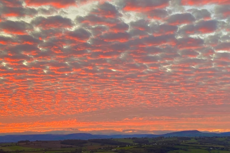 The sky glows red in east Monmouthshire after Christmas Day sunset